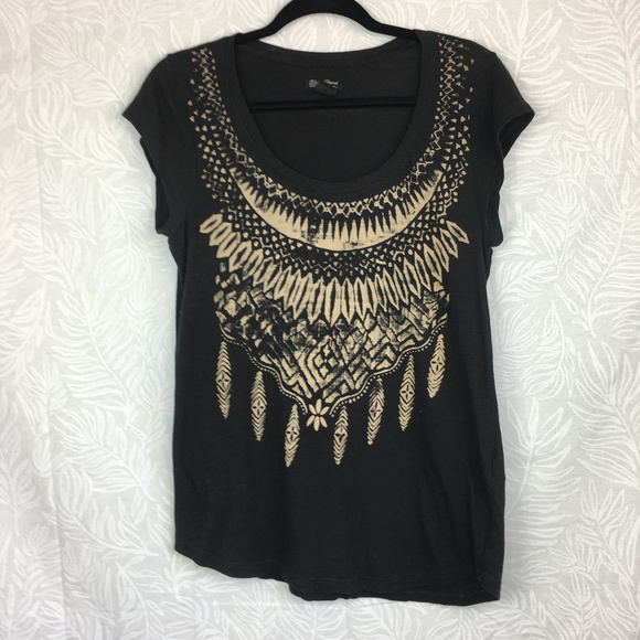 Lucky Brand Tops - LUCKY BRAND tribal style graphic tee charcoal